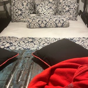 King Sized Custom bedding includes shams, some pillows, duvet cover, lamp shades